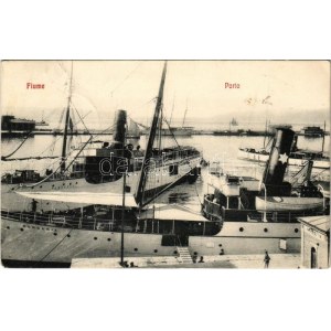 1909 Fiume, Rijeka; Pannonia (Cunard) kivándorlási hajó a kikötőben. Ad. Kirchhofer & Co. ...