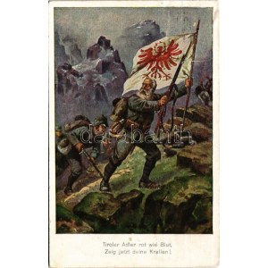 1915 Tiroler Adler rot wie Blut, Zeig jetzt deine Krallen! / WWI Austro-Hungarian K.u.K. military art postcard...