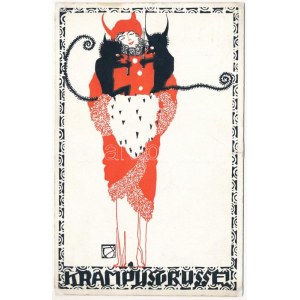 1918 Krampusgrüsse! / Krampusz üdvözlet. W.R.B. & Co. Vienne Serie 22-97. s: Susi Singer (r)