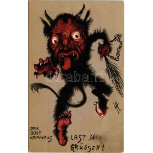 1904 Der Böse Krampus / A mérges Krampusz / The angry Krampus. Erika Nr. 1634. litho s: A. Heyer (EB...