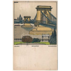 1919 Budapest, Lánchíd (Kettenbrücke). Wiener Werkstätte No. 458. s: Franz Kuhn