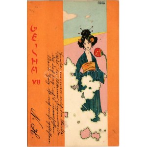 1901 Geisha VII. Christoph Reisser's Söhne. Asian style Art Nouveau litho s: Raphael Kirchner