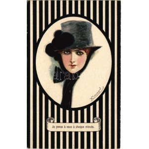 Je pense a vous a chaque minute / Olasz Art Deco művészlap / Italian art postcard. Uff. Rev. Stampa Milano 25-4-17. No...