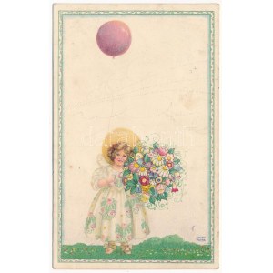 1921 Szecessziós kislány / Art Nouveau little girl. P.J.G. W.I. Nr. 506-1. litho s: August Patek