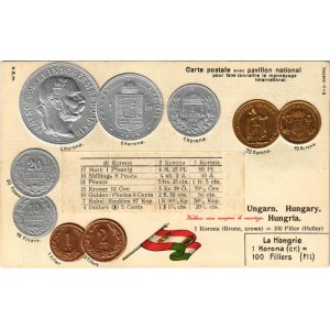 Ungarn - Münzenkarte und Nationalflagge / Magyarország - érmék és zászló. Dombornyomott / Hungarian coins and flag. H.S...