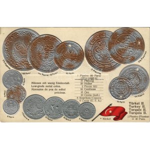 Türkei II. - Münzenkarte und Nationalflagge / Törökország - érmék és zászló. Dombornyomott / Turkish coins and flag...