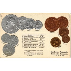 Rumänien - Münzenkarte / Románia - érmék. Dombornyomott / Romanian coins. H.S.M. Embossed (EK)