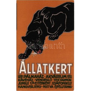 Budapest Székesfővárosi Állatkert reklámlapja: fekete párduc / Budapest zoo advertisement art postcard...