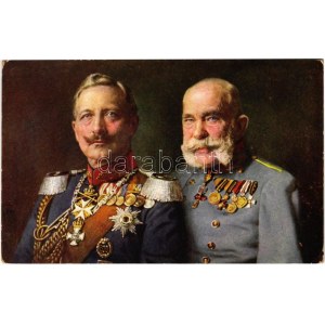 II. Vilmos és Ferenc József / Wilhelm II and Franz Joseph. Offizielle Karte für Rotes Kreuz, Kriegsfürsorgeamt...