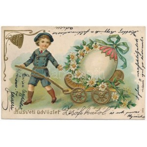 1906 Húsvéti üdvözlet. Dombornyomott szecessziós virágos litho / Eastrer greeting. Art Nouveau, floral...