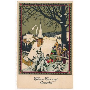 1939 Kellemes karácsonyi ünnepeket! Dombornyomott szecessziós litho / Christmas greeting. Erika Nr. 5069. Art Nouveau...