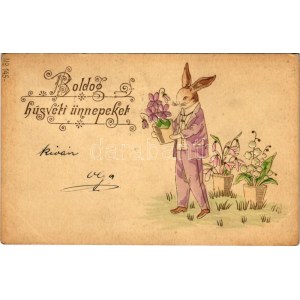 1901 Boldog húsvéti ünnepeket! Dombornyomott nyuszi / Easter greeting, rabbit Embossed (EK)