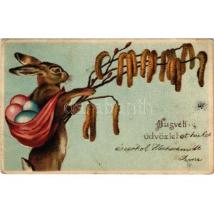 1906 Húsvéti üdvözlet! Dombornyomott nyuszi / Easter greeting, rabbit Embossed (Rb)