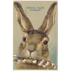 Kellemes húsvéti ünnepeket! Dombornyomott litho nyuszi / Easter greeting, rabbit. Embossed litho, Erika Nr. 4110...