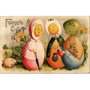 Fröhliche Ostern! / Easter greeting with egg ladies. litho (Rb)