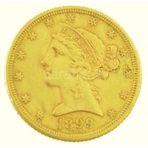 Amerikai Egyesült Államok 1899S 5$ Au Liberty műanyag tokban (8,34g/0.917/21mm) T:2 / USA 1899S 5 Dollars Au Liberty...