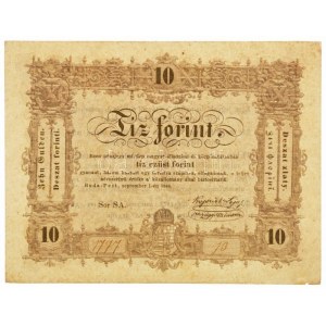 1848. 10Ft Kossuth bankó SA 1777 73 T:II- apró anyaghiány az egyik saroknál, folt / Hungary 1848. 10 Forint ...