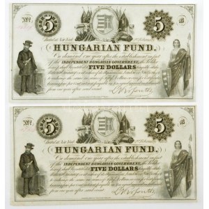 1852. 5$ B Kossuth bankó piros kézi sorszámozással, nyomdai papírránccal (2x) sorszámkövetők 15618 - 15619 T:I,I...
