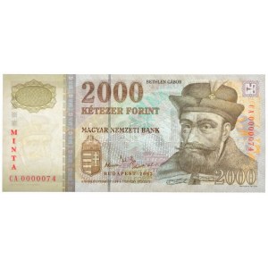2003. 2000Ft piros MINTA felülnyomással CA 0000074 sorszámmal T:I / Hungary 2003. 2000 Forint with red MINTA ...