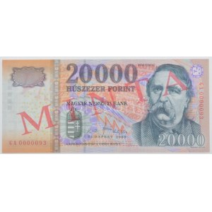 2009. 20.000Ft MINTA felülnyomással, alacsony GA 0000093 sorszámmal T:I / Hungary 2009. 20.000 Forint with MINTA ...