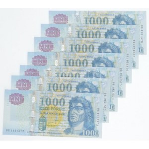 2012. 1000Ft (7x) sorszámkövetők DB 1951572 - DB 1951578 T:I,I- / Hungary 2012. 1000 Forint (7x...