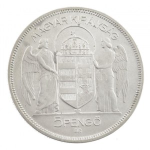 1930. 5P Ag Horthy jobbra jelzés nélküli Artex-utánveret(?) (25,41g) T:1 (eredetileg P) / Hungary 1930. 5 Pengő Ag ...