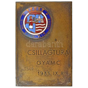 1935. Csillagtúra GYAMC (Győri Automobil és Motor Club) - 1935. IX. 8. részben zománcozott bronz díjplakett (75x50mm...