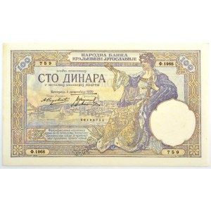 Jugoszlávia 1929. 100D I. Sándor vízjel T:I- / Yugoslavia 1929. 100 Dinara with Alexander I watermark C...