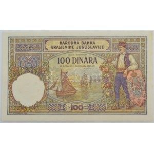 Jugoszlávia 1929. 100D I. Sándor vízjel T:I- / Yugoslavia 1929. 100 Dinara with Alexander I watermark C...
