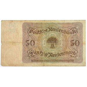 Németország / Weimari Köztársaság 1925. 50M T:III- / Germany / Republic of Weimar 1925. 50 Rentenmark C:VG Krause P...