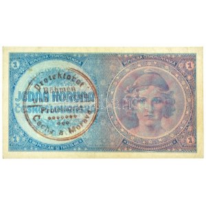 Német Harmadik Birodalom / Cseh-Morva Protektorátus 1939. 1K csehszlovák bankjegy felülbélyegezve kézi bélyegzővel, ...