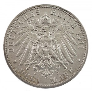 Német Államok / Württemberg 1911F 3M Ag II. Vilmos és Sarolta / Ezüstlakodalom T:1-,2 / German States ...