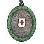 1914. A Vörös Kereszt Ezüst Díszérme hadidíszítménnyel zománcozott Ag kitüntetés, fémjel a fülben...