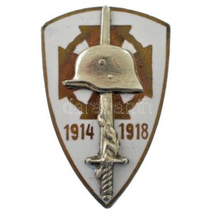 ~1930. Országos Frontharcos Szövetség zománcozott bronz gomblyukjelvény, fehér zománc, hátoldalon BERÁN N. BPEST...
