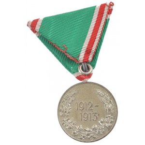 Bulgária 1933. Balkán Háborús Emlékérem 1912-1913 ezüstözött bronz kitüntetés mellszalagon T:1- patina Bulgaria ~1933...