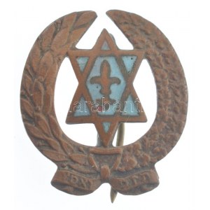 ~1930. Részben zománcozott bronz zsidó cserkész jelvény (23x21mm) T:2 kissé hajlott lemez / ~1930...
