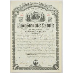 Amerikai Egyesült Államok 1884. Canton, Aberdeen & Nashville Vasút Társaság 5%-os aranykötvénye 1000$-ról...