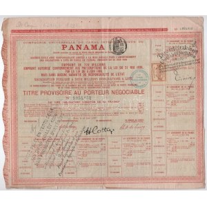 Franciaország / Párizs 1888. Panama Óceánok Közti Csatorna Általános Társaság részvényutalvány bélyegzésekkel...