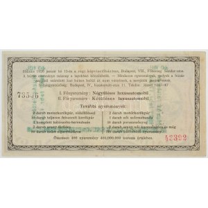 Budapest 1925. Dohánykisárusok Országos Szövetsége - Trafikos Sorsjegy 5000K-ról, D 098049 sorszámmal...
