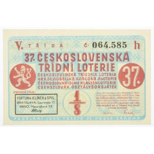 Csehszlovákia 1937. 37. Csehszlovák Osztálysorsjáték 1/8 sorsjegye öt nyelven (5. osztály) T:I- / Czechoslovakia 1937...
