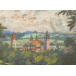 Sztelek Norbert (1884-1956): Nagybánya látképe. Pasztell, karton, jelzett, üvegezett, sérült keretben, 31x35 cm ...