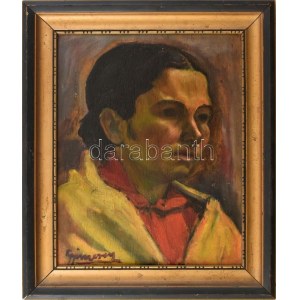 Gyimessi Kovács Gábor (1905 - 1983): Női portré. (Hátoldalán férfi portré, jelzés nélkül) Olaj, karton, sérült keretben...
