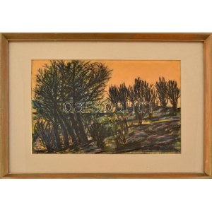 Nagy István (1873-1937): Táj fákkal. Akvarell, szén, pasztellkréta, papír. Jelezve jobbra lent...