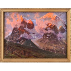 Paur Géza (1870-1945): Tátrai hegyek. Olaj, vászon. Jelezve balra lent. Dekoratív fakeretben, 45×60 cm / Géza Paur ...