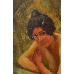 1900 körül működött, feltételezhetően magyar festő: Fekvő női akt. Olaj, vászon. Dekoratív fakeretben. 51x81 cm...