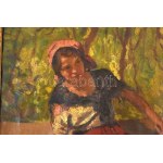 Béli Vörös Ernő (1882-1922): Lány korsóval. Olaj, vászon. Jelezve balra lent. 53x35cm. Korabeli, dekoratív...
