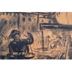 Deli Antal (1886-1960): Firenzei piac, 1926. Szén, papír. Jelezve balra lent. Üvegezett fa keretben. 46×34 cm ...