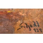 Schadl János (1892 - 1944): A festő és múzsája 1939. Olaj, rétegelt falemez. Jelzett. 50x41,5 cm Reprodukálva: https:/...