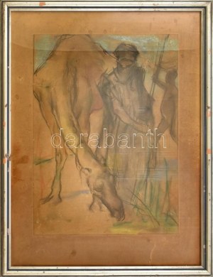 Fried Pál (1893-1976): Beduin tevével. Pasztell, papír. Jelzett. 44,5x32 cm. Proveniencia: Korábban Szakál Géza (1883...