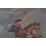 Viski János (1891-1987): Vágta, 1940 körül. Olaj, falemez, jelzett. Dekoratív fakeretben, 60x80 cm...